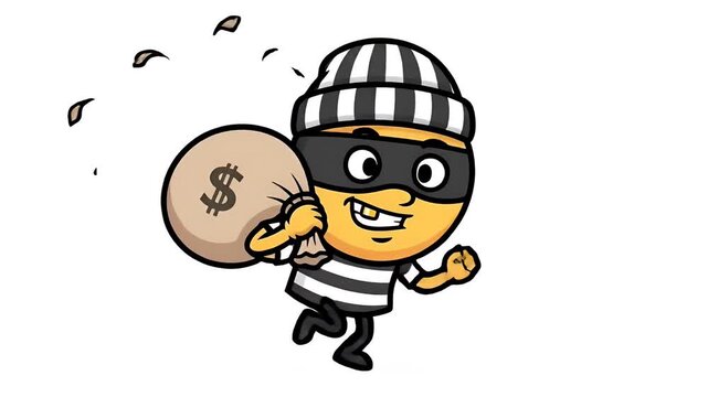 Cartoon Thief Running With Money Bag Animated Motion Graphic Loop