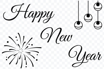 Happy new year script calligraphy vector, Elegant hand lettering design. Elegant Happy New Year calligraphy text design  perfect for holiday greeting cards, festive banners, seasonal celebrations.