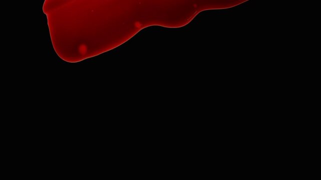 Blood dripping down from the top of the screen and covering all. Black background, blood foreground, could be used as a transition or title sequence for horror.