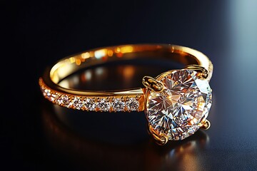 Golden Engagement Ring With Shining Diamond high resolution picture