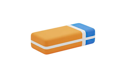 3D Eraser with orange and blue sections and white stripes on transparent background
