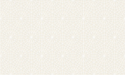 A seamless geometric pattern featuring a light beige textured background overlaid with an intricate, repeating star and polygon Islamic motif.
