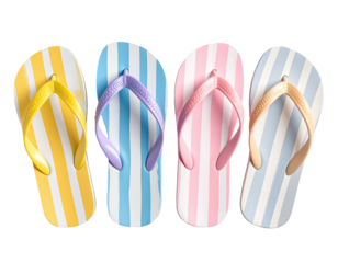 Four striped flip-flops, each a different pastel color