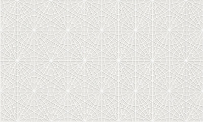 A seamless geometric pattern featuring a light beige textured background overlaid with an intricate, repeating star and polygon Islamic motif.