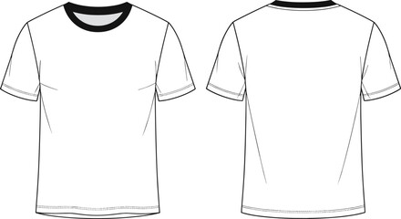 Short sleeve crewneck t-shirt flat sketch, front and back view, fashion CAD, apparel vector, garment illustration, technical drawing, template © SreeShontusChandra