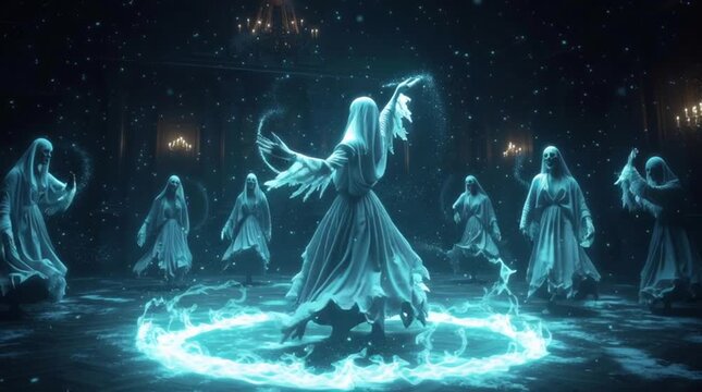 Ethereal Spirits Performing a Mystical Dance with Glowing Energy