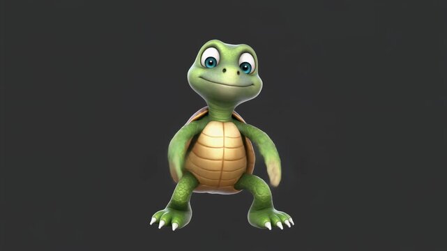Cute cartoon turtle standing and smiling on dark background