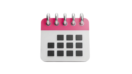 3D Pink and White Desktop Calendar Icon on transparent background
