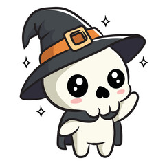 Cute Cartoon Skeleton Wearing Witch Hat For Halloween Vector PNG Image