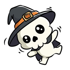 Cute Cartoon Skull Character Wearing Witch Hat For Halloween Vector PNG Image