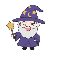 Cartoon Wizard With Magic Wand Vector PNG Image
