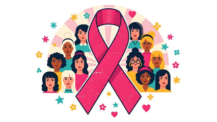 Fototapeta premium Flat Pink Ribbon Breast Cancer Awareness Concept Illustration Featuring Minimal Feminine Symbolism, and Modern Healthcare Advocacy Design