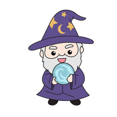 Cartoon Of A Smiling Wizard Holding Magic Ball Vector PNG Image