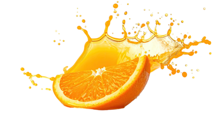 Slice of citrus erupting with vibrant juice on black background