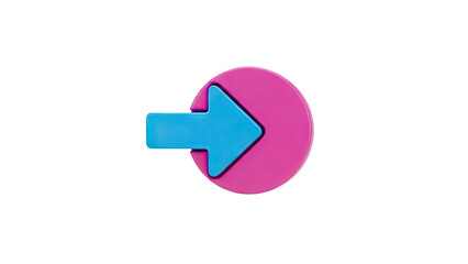 3D Icon of a blue arrow emerging from a pink circle on transparent background
