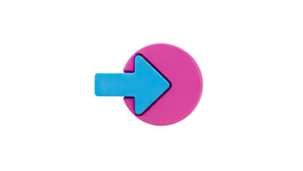 3D Icon of a blue arrow emerging from a pink circle on transparent background