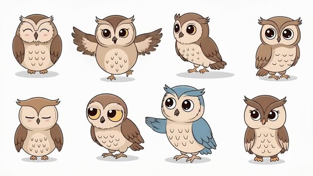 Cute Cartoon Owl Collection Waving Dancing and Flying Animations