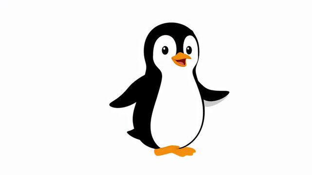 Cute Cartoon Penguin Waving Hello On White Background Animation