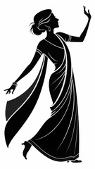woman dancing in saree Black and white vector illustration 