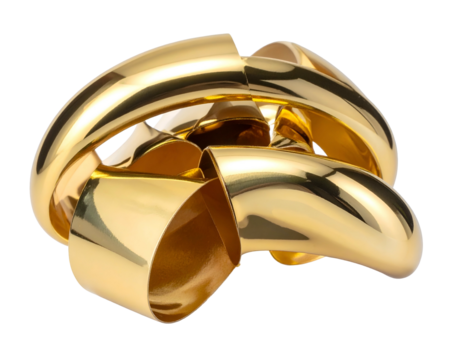 Close-up of a gleaming, golden sculptural form with curved, intersecting segments - Powered by Adobe