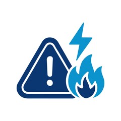 Warning sign with lightning and fire icons