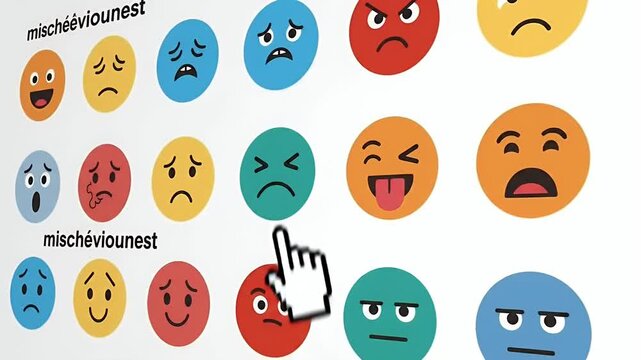 Colorful Emoji Faces Expressing Diverse Emotions On White Background