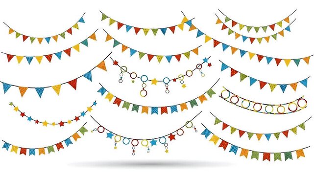 Colorful Festive Party Bunting Flags Strings Animated Background Footage Loop
