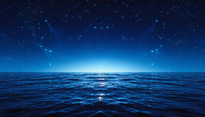 星が瞬く静かな夜の海：Starry Night Ocean Horizon
