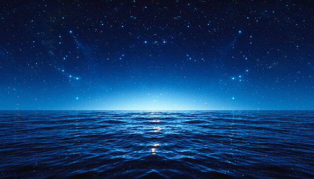 星が瞬く静かな夜の海：Starry Night Ocean Horizon

