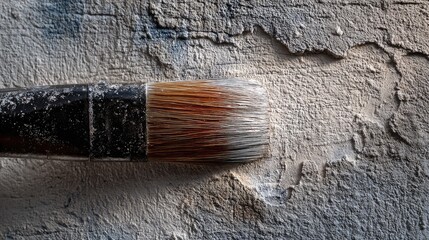 Close up of brush strokes on cement render, artistic application, plaster texture