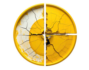 Cracked yellow and white circle divided into four segments on black