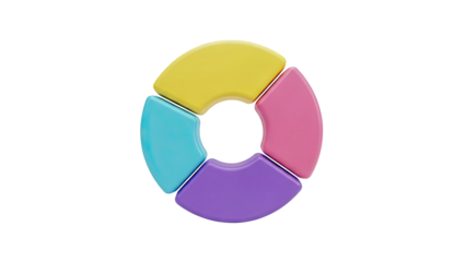 3D Colorful Pie Chart Segments on Transparent Background