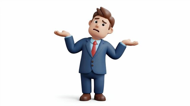 Confused Man in Blue Suit Shrugs with Questionable Expression Isolated