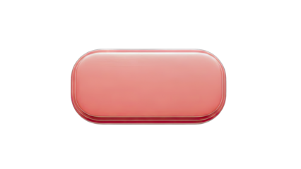 3D Glossy Rectangle Button with Rounded Corners on transparent background