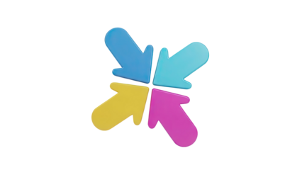 3D Four Arrows Pointing Inward on transparent background