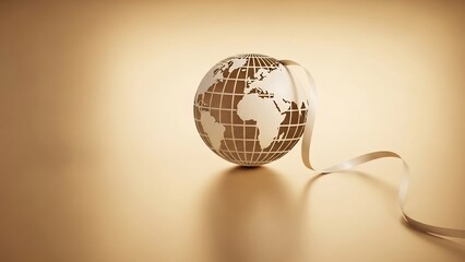 Elegant globe with flowing ribbon on a warm, gradient background, symbolizing global connection and prestige.