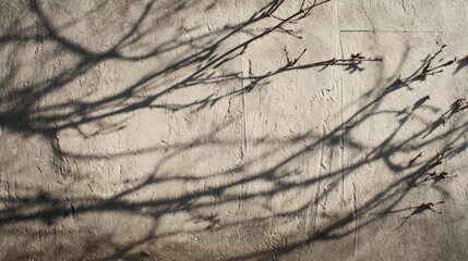 Concrete surface with intricate branch and twig shadows, winter sunlight, sharp details 