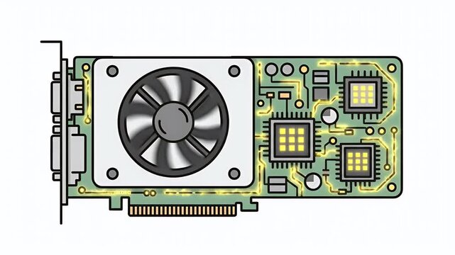 Computer Graphics Card With Fan And Circuit Board Components