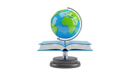 3D Globe on open book on transparent background