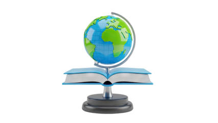 3D Globe on open book on transparent background