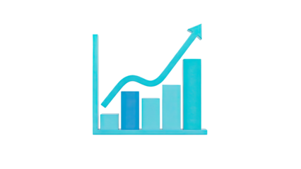 3D Bar Chart With Upward Trend Arrow on transparent background