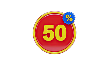 3D 50 Percent Off Sale Discount Tag on transparent background