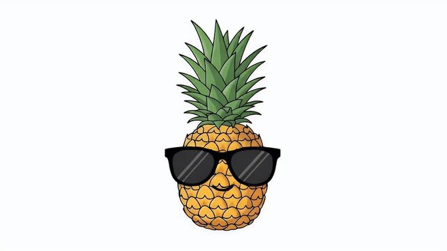 Cool Pineapple Wearing Sunglasses Isolated On White Background Animation