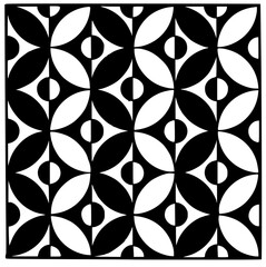Black and White Geometric Overlapping Circle Seamless Pattern with Mid-Century Modern Vibe