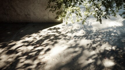 Concrete texture with soft dappled sunlight from tree canopy, warm afternoon vibe, nature shadows 