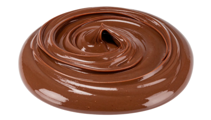 Swirled rich, dark, glossy food item in close-up, isolated on black