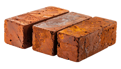 Three reddish-brown bricks, showing textures, edges, and slight color variations