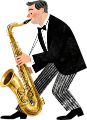 색소폰을 연주하는 재즈 연주자 일러스트