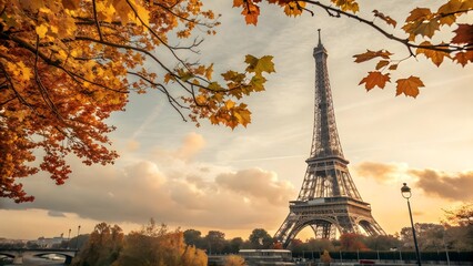 Obraz premium Autumn Glow Over the Eiffel Tower