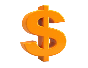 Shiny, golden 3D dollar symbol stands out on a black background